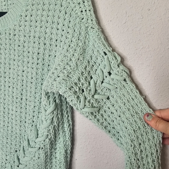 No Boundaries Light Mint Green Pullover Open Knit Sweater Size XS‎ / 1 - Picture 3 of 9